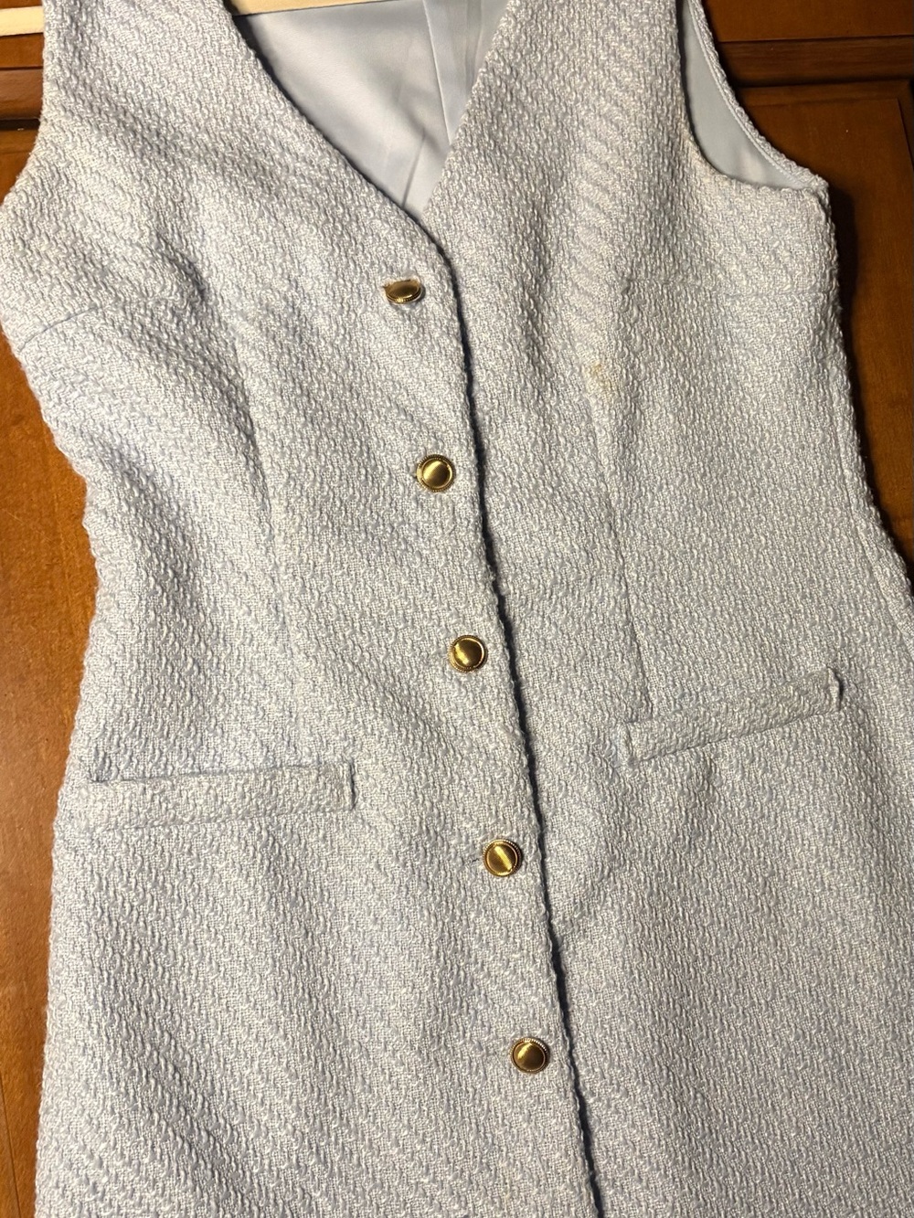 BeBop Light Blue Textured Midi Dress with Gold Buttons